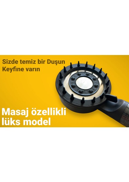 10 Adet Yedek Filtreli Siyah Renk Masaj Özellikli Duş Başlığı (Su Tasarruflu ve Kireç Önleyici Özellikli)
