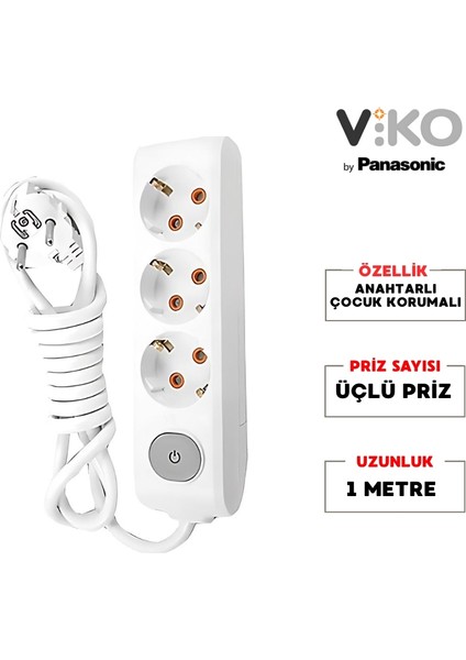 | Üçlü Grup Priz, Anahtarlı Topraklı - Çocuk Korumalı Çoğaltıcı Priz [3'lü, 1 M, Beyaz] fiyatları