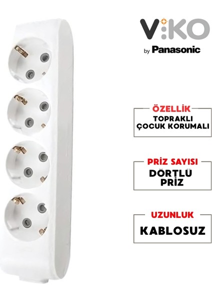 Dörtlü Grup Priz Topraklı - Çocuk Korumalı Çoğaltıcı Priz 4'lü Kablosuz Beyaz fiyatları