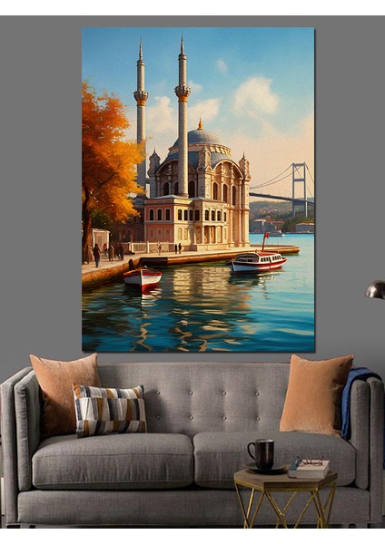 Boğaziçi Camii Çizimi Dekoratif Kanvas - Mdf Ahşap Tablo