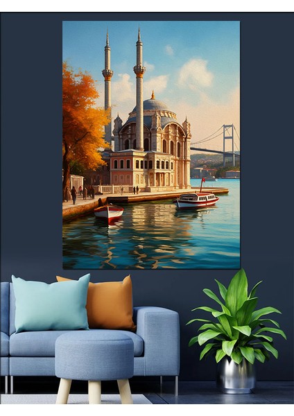 Boğaziçi Camii Çizimi Dekoratif Kanvas - Mdf Ahşap Tablo fiyatları