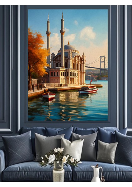 Boğaziçi Camii Çizimi Dekoratif Kanvas - Mdf Ahşap Tablo fırsatları