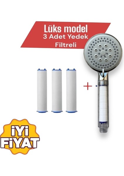 Su Tasarruflu Kireç Önleyici Özellikli 3 Adet Yedekli Lüks Model Duş Başlığı