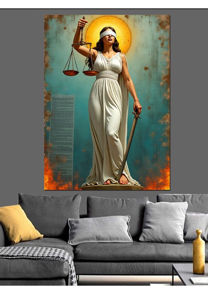 Adalet Tanrıçası Çizimi Dekoratif Kanvas - Mdf Ahşap Tablo