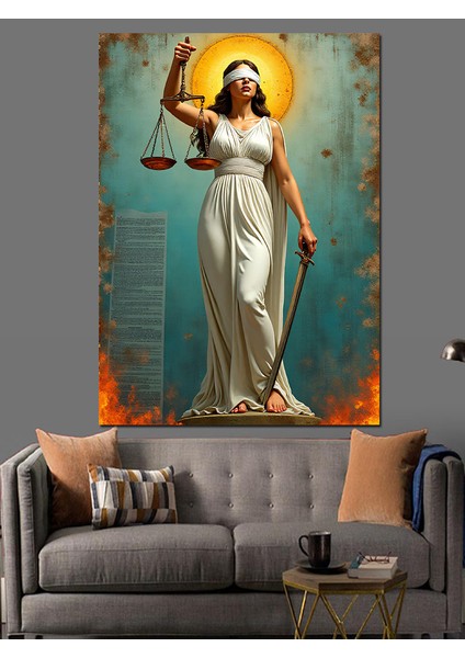 Adalet Tanrıçası Çizimi Dekoratif Kanvas - Mdf Ahşap Tablo fiyatları