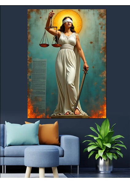 Adalet Tanrıçası Çizimi Dekoratif Kanvas - Mdf Ahşap Tablo modelleri