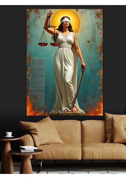 Adalet Tanrıçası Çizimi Dekoratif Kanvas - Mdf Ahşap Tablo fırsatları