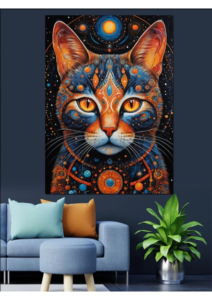 Astral Kedi Portresi Dekoratif Kanvas - Mdf Ahşap Tablo