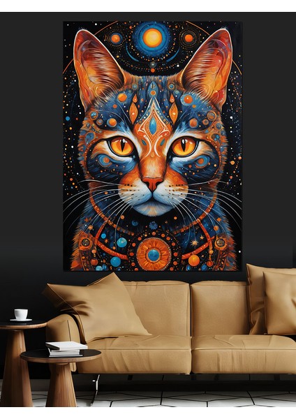 Astral Kedi Portresi Dekoratif Kanvas - Mdf Ahşap Tablo fiyatları