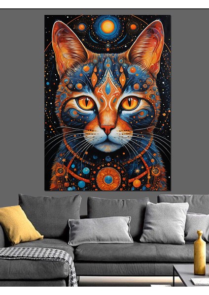 Astral Kedi Portresi Dekoratif Kanvas - Mdf Ahşap Tablo fırsatları