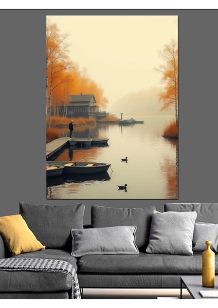 Sonbaharda Gölde Sandallar Dekoratif Kanvas - Mdf Ahşap Tablo