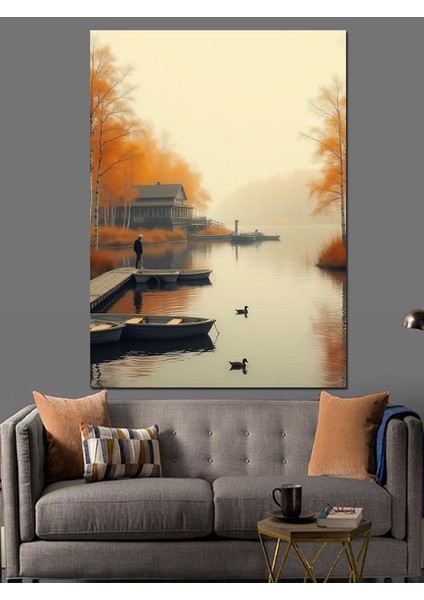 Sonbaharda Gölde Sandallar Dekoratif Kanvas - Mdf Ahşap Tablo fiyatları