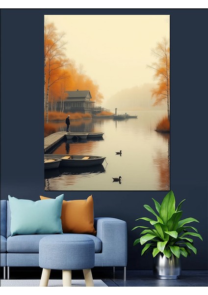 Sonbaharda Gölde Sandallar Dekoratif Kanvas - Mdf Ahşap Tablo modelleri