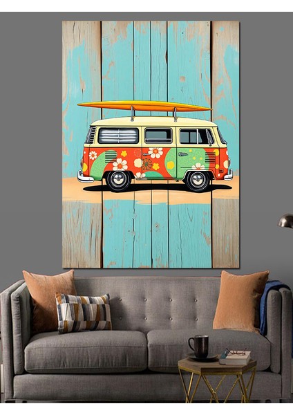 Retro Karavan Dekoratif Kanvas - Mdf Ahşap Tablo