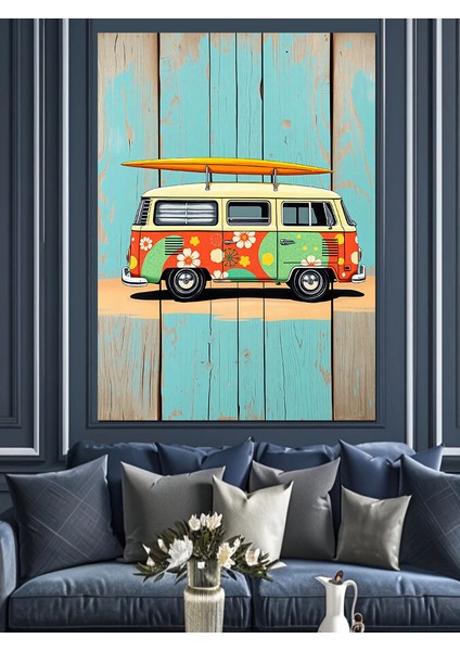 Retro Karavan Dekoratif Kanvas - Mdf Ahşap Tablo fırsatları
