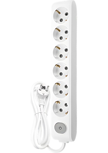 | Altılı Grup Priz, Anahtarlı Topraklı - Çocuk Korumalı Çoğaltıcı Priz [Altılı, 2 Metre, Beyaz]