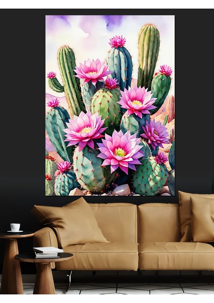 Pembe Çöl Çiçekleri Dekoratif Kanvas - Mdf Ahşap Tablo