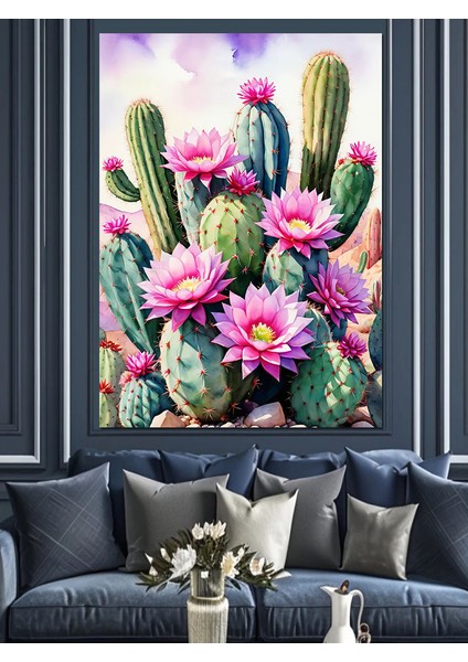 Pembe Çöl Çiçekleri Dekoratif Kanvas - Mdf Ahşap Tablo fiyatları