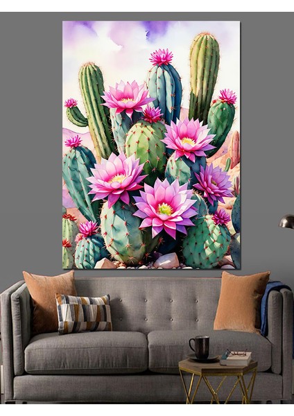 Pembe Çöl Çiçekleri Dekoratif Kanvas - Mdf Ahşap Tablo fırsatları