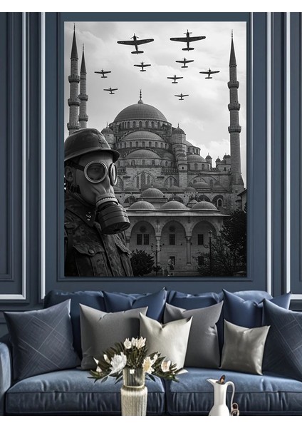 Savaş Uçakları ve Camii Dekoratif Kanvas - Mdf Ahşap Tablo fırsatları