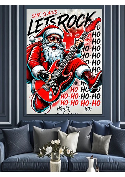 Noel Baba Rock Konseri Dekoratif Kanvas - Mdf Ahşap Tablo