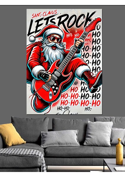 Noel Baba Rock Konseri Dekoratif Kanvas - Mdf Ahşap Tablo