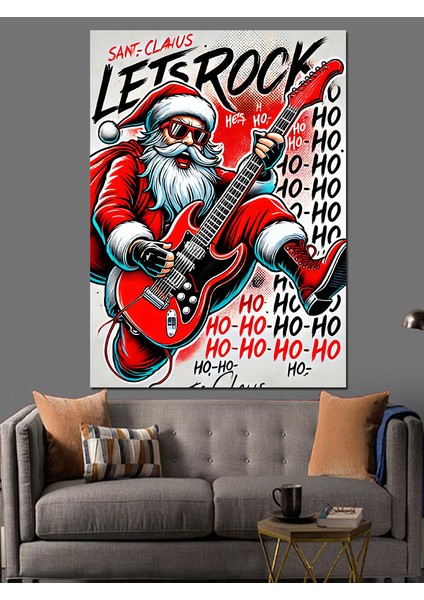 Noel Baba Rock Konseri Dekoratif Kanvas - Mdf Ahşap Tablo