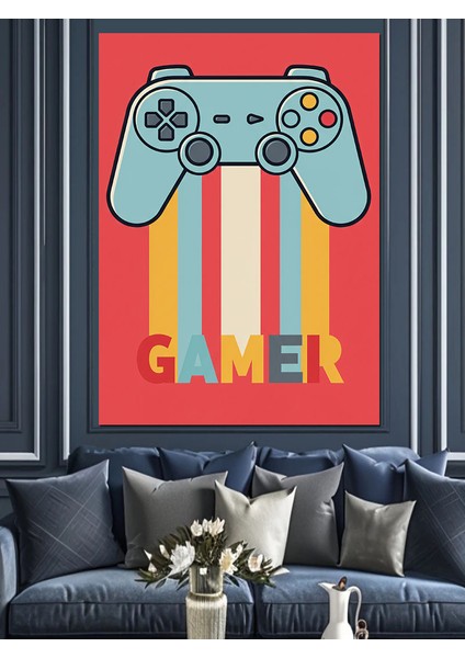 Gamer Kontrolcü Sanatı Dekoratif Kanvas - Mdf Ahşap Tablo