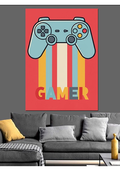Gamer Kontrolcü Sanatı Dekoratif Kanvas - Mdf Ahşap Tablo