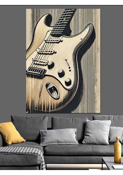 Klasik Elektro Gitar Dekoratif Kanvas - Mdf Ahşap Tablo