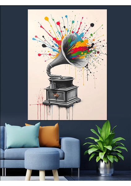 Renk Saçan Gramofon Dekoratif Kanvas - Mdf Ahşap Tablo fiyatları