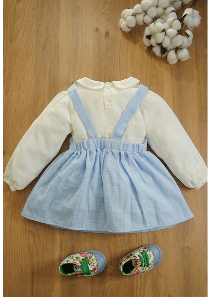 x Ipek Atlas Kız Bebek Çocuk Müslin Bebe Yaka Oyuncaklı Elbise