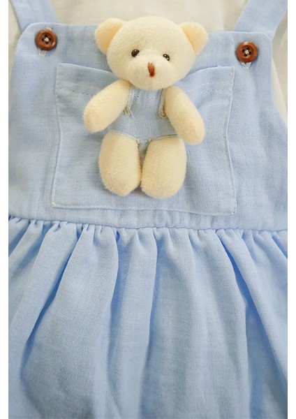 x Ipek Atlas Kız Bebek Çocuk Müslin Bebe Yaka Oyuncaklı Elbise