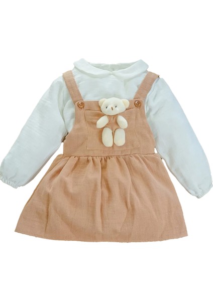 x Ipek Atlas Kız Bebek Çocuk Müslin Bebe Yaka Oyuncaklı Elbise