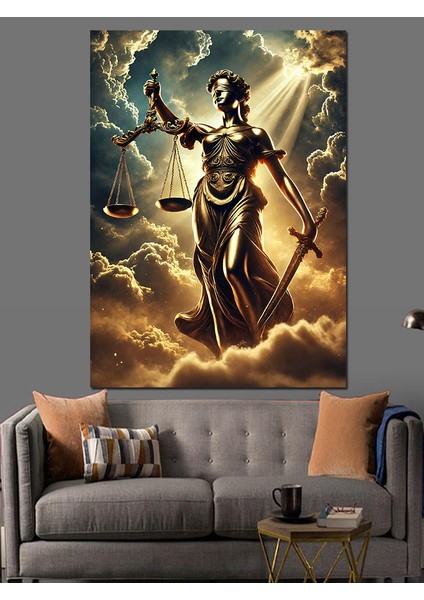 Adalet Tanrıçası Figürü Dekoratif Kanvas - Mdf Ahşap Tablo