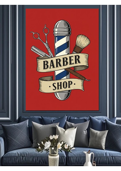 Berber Dükkanı Logosu Dekoratif Kanvas - Mdf Ahşap Tablo