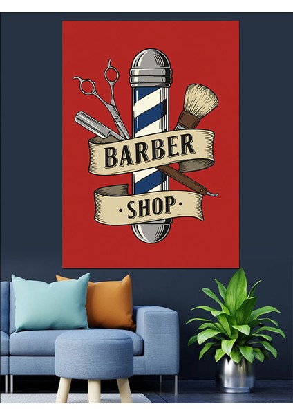 Berber Dükkanı Logosu Dekoratif Kanvas - Mdf Ahşap Tablo fırsatları