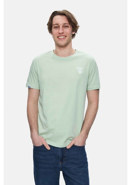 Bass Duman Yeşili Bisiklet Yaka Baskılı Standard Fit Erkek Tshirt