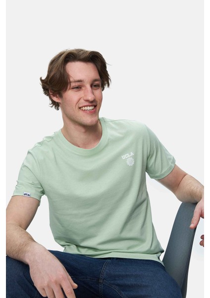 Bass Duman Yeşili Bisiklet Yaka Baskılı Standard Fit Erkek Tshirt fiyatları