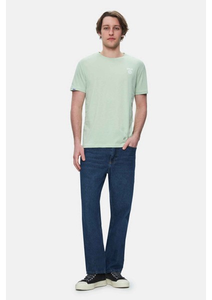Bass Duman Yeşili Bisiklet Yaka Baskılı Standard Fit Erkek Tshirt fırsatları