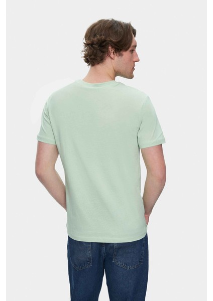 Bass Duman Yeşili Bisiklet Yaka Baskılı Standard Fit Erkek Tshirt indirimleri