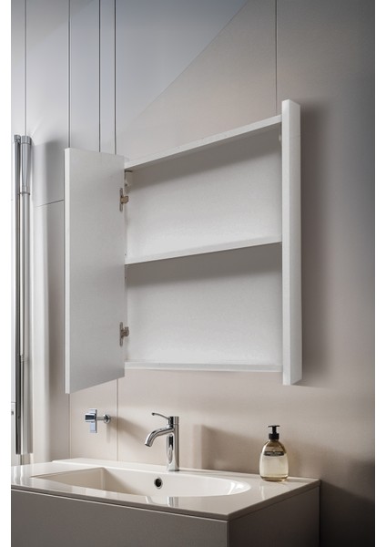 Aynalı Banyo Dolabı – Raflı Lavabo Üstü, Modern Tasarım 55X60 modelleri