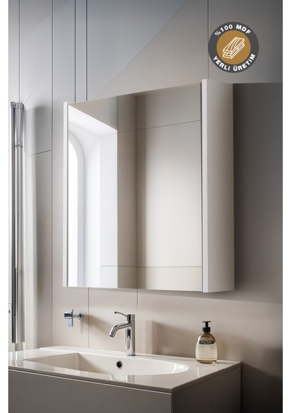 Aynalı Banyo Dolabı – Raflı Lavabo Üstü, Modern Tasarım - 65X60