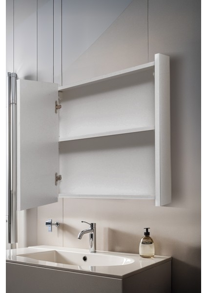 Aynalı Banyo Dolabı – Raflı Lavabo Üstü, Modern Tasarım - 65X60 modelleri