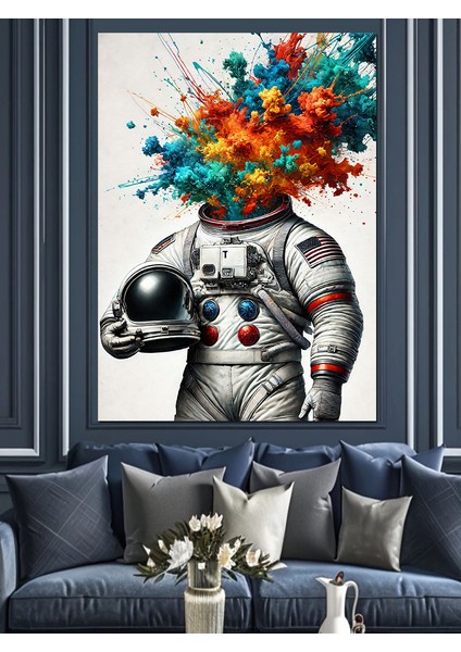 Patlayan Astronot Figürü Dekoratif Kanvas - Mdf Ahşap Tablo