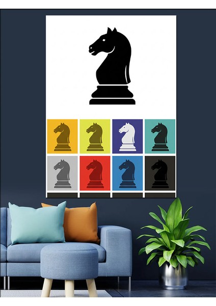 Satranç At Figürü Dekoratif Kanvas - Mdf Ahşap Tablo