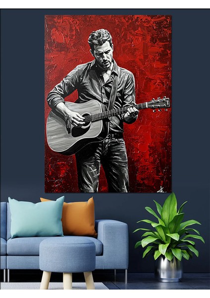 Kırmızı Fonlu Gitarist Dekoratif Kanvas - Mdf Ahşap Tablo fiyatları