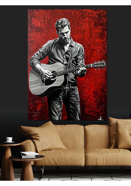 Kırmızı Fonlu Gitarist Dekoratif Kanvas - Mdf Ahşap Tablo modelleri