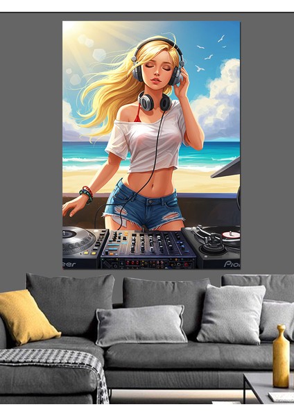 Plajda Dj Kadın Dekoratif Kanvas - Mdf Ahşap Tablo fiyatları