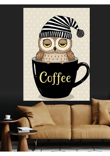 Kahve Fincanı ve Baykuş Dekoratif Kanvas - Mdf Ahşap Tablo fiyatları